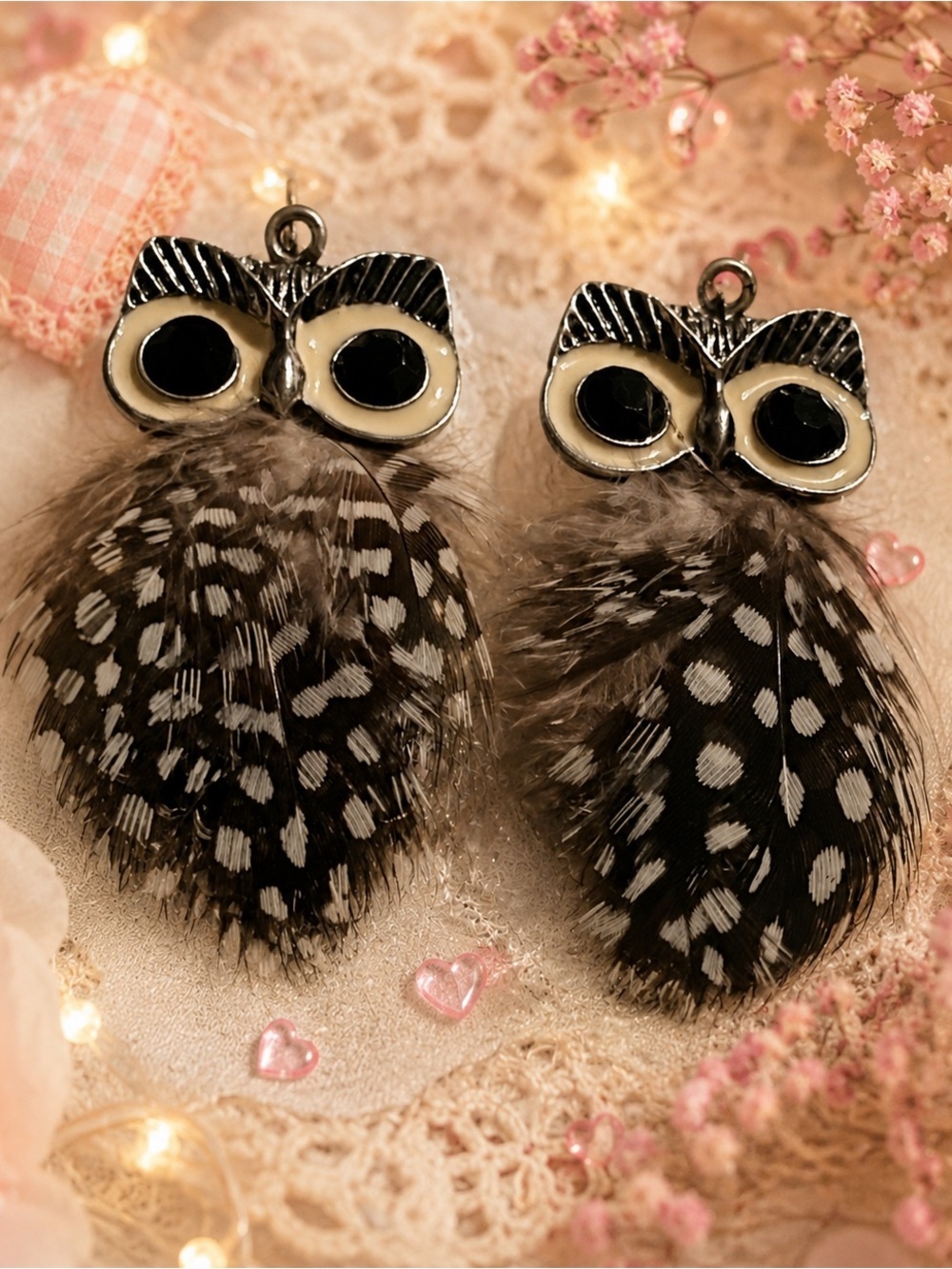 boho-style owl feather earrings